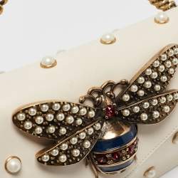 Pre Owned Gucci Off White Leather Mini Pearl Queen Margaret Broadway Shoulder Bag