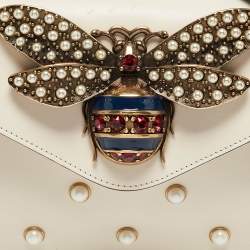 Pre Owned Gucci Off White Leather Mini Pearl Queen Margaret Broadway Shoulder Bag
