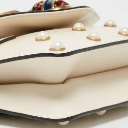 Pre Owned Gucci Off White Leather Mini Pearl Queen Margaret Broadway Shoulder Bag