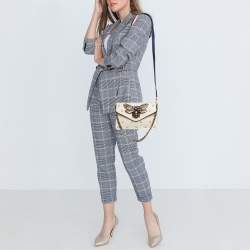 Pre Owned Gucci Off White Leather Mini Pearl Queen Margaret Broadway Shoulder Bag