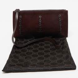 Gucci Burgundy Suede Eyelet Wristlet Clutch