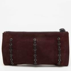Gucci Burgundy Suede Eyelet Wristlet Clutch