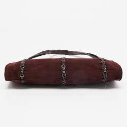 Gucci Burgundy Suede Eyelet Wristlet Clutch