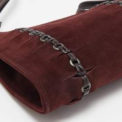 Gucci Burgundy Suede Eyelet Wristlet Clutch