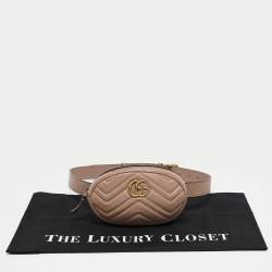 Pre Owned Gucci Beige Matelassé Leather Mini GG Marmont Belt Bag