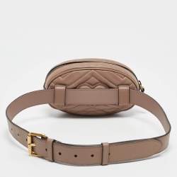 Pre Owned Gucci Beige Matelassé Leather Mini GG Marmont Belt Bag