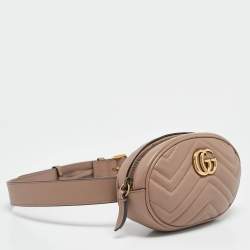 Pre Owned Gucci Beige Matelassé Leather Mini GG Marmont Belt Bag