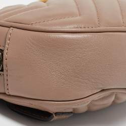 Pre Owned Gucci Beige Matelassé Leather Mini GG Marmont Belt Bag