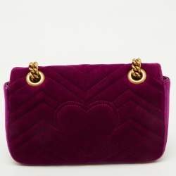 مملوكة مسبقًا Gucci Purple Matelassé Velvet Mini GG Marmont Shoulder Bag