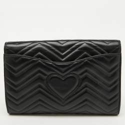 Pre Owned Gucci Black Chevron Leather GG Marmont Flap Clutch