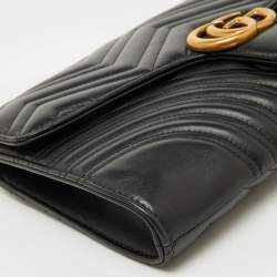 Pre Owned Gucci Black Chevron Leather GG Marmont Flap Clutch