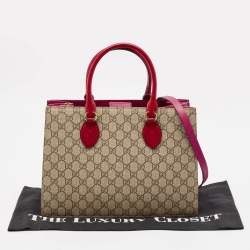 Pre Owned Gucci Tricolor GG Supreme Canvas and Leather Top Handle Bag