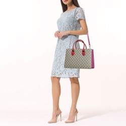 Pre Owned Gucci Tricolor GG Supreme Canvas and Leather Top Handle Bag