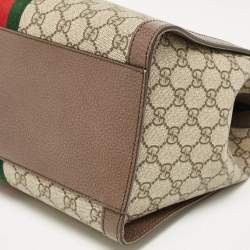 Pre Owned Gucci Beige/Ebony GG Supreme Canvas and Leather Medium Ophidia Tote