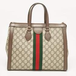 Pre Owned Gucci Beige/Ebony GG Supreme Canvas and Leather Medium Ophidia Tote