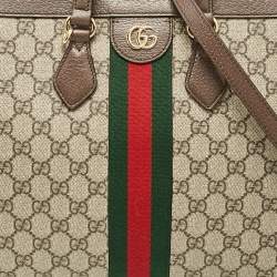 Pre Owned Gucci Beige/Ebony GG Supreme Canvas and Leather Medium Ophidia Tote