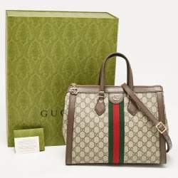 Pre Owned Gucci Beige/Ebony GG Supreme Canvas and Leather Medium Ophidia Tote
