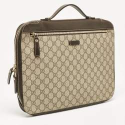 Gucci Dark Brown/Beige GG Supreme Canvas Document Portfolio Case 