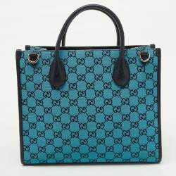Gucci Blue/Navy Blue GG Canvas and Leather Small Structured Tote
