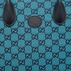 Gucci Blue/Navy Blue GG Canvas and Leather Small Structured Tote