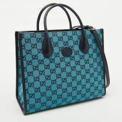 Gucci Blue/Navy Blue GG Canvas and Leather Small Structured Tote