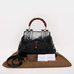 Pre Owned Gucci Black Coated Nylon and Leather Dialux Pop Bamboo Top Handle Bag