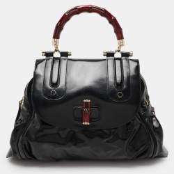 Pre Owned Gucci Black Coated Nylon and Leather Dialux Pop Bamboo Top Handle Bag