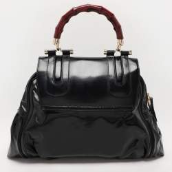 Pre Owned Gucci Black Coated Nylon and Leather Dialux Pop Bamboo Top Handle Bag