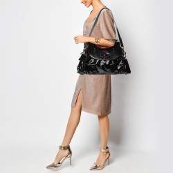 Pre Owned Gucci Black Coated Nylon and Leather Dialux Pop Bamboo Top Handle Bag