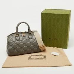 Gucci Grey Leather GG Matelassé Medium Bowler Bag