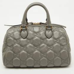 Gucci Grey Leather GG Matelassé Medium Bowler Bag
