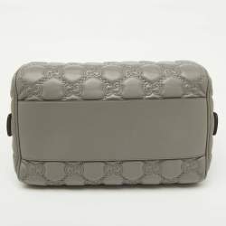 Gucci Grey Leather GG Matelassé Medium Bowler Bag