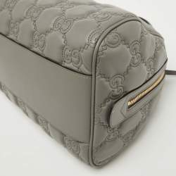 Gucci Grey Leather GG Matelassé Medium Bowler Bag