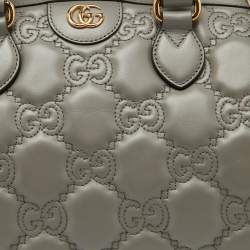 Gucci Grey Leather GG Matelassé Medium Bowler Bag