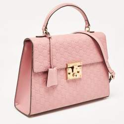 Pre Owned Gucci Pink Guccissima Leather Medium Padlock Top Handle Bag