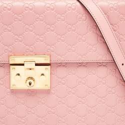 Pre Owned Gucci Pink Guccissima Leather Medium Padlock Top Handle Bag