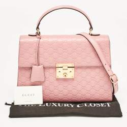 Pre Owned Gucci Pink Guccissima Leather Medium Padlock Top Handle Bag