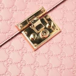 Pre Owned Gucci Pink Guccissima Leather Medium Padlock Top Handle Bag