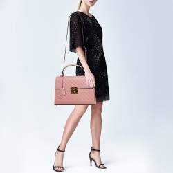 Pre Owned Gucci Pink Guccissima Leather Medium Padlock Top Handle Bag