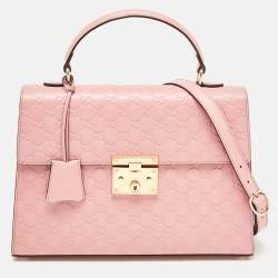 Pre Owned Gucci Pink Guccissima Leather Medium Padlock Top Handle Bag