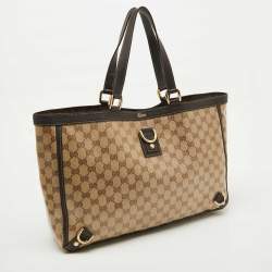 Pre Owned Gucci Beige/Brown GG Supreme Canvas and Leather Abbey D-Ring Tote