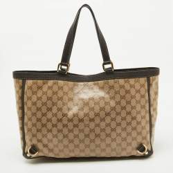 Pre Owned Gucci Beige/Brown GG Supreme Canvas and Leather Abbey D-Ring Tote