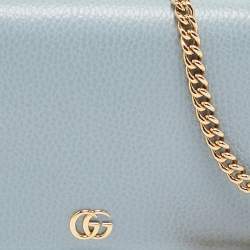 Gucci Blue/Burgundy Leather GG Marmont Wallet on Chain