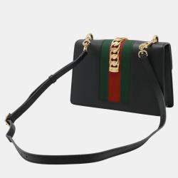 Gucci Black Leather Sylvie Chain Shoulder Bag