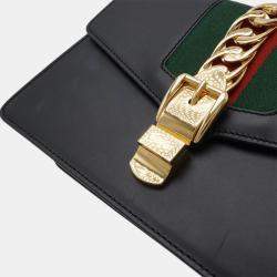 Gucci Black Leather Sylvie Chain Shoulder Bag