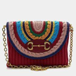 Gucci Red Cotton Horsebit Chain Shoulder Bag