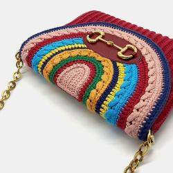 Gucci Red Cotton Horsebit Chain Shoulder Bag