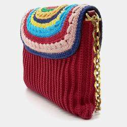 Gucci Red Cotton Horsebit Chain Shoulder Bag