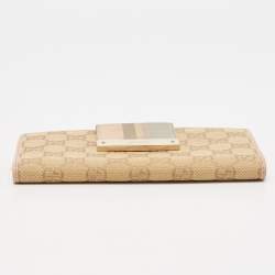 Gucci Beige/Pink GG Canvas and Leather Web Flap Continental Wallet