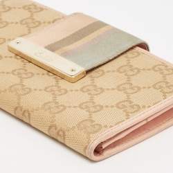 Gucci Beige/Pink GG Canvas and Leather Web Flap Continental Wallet